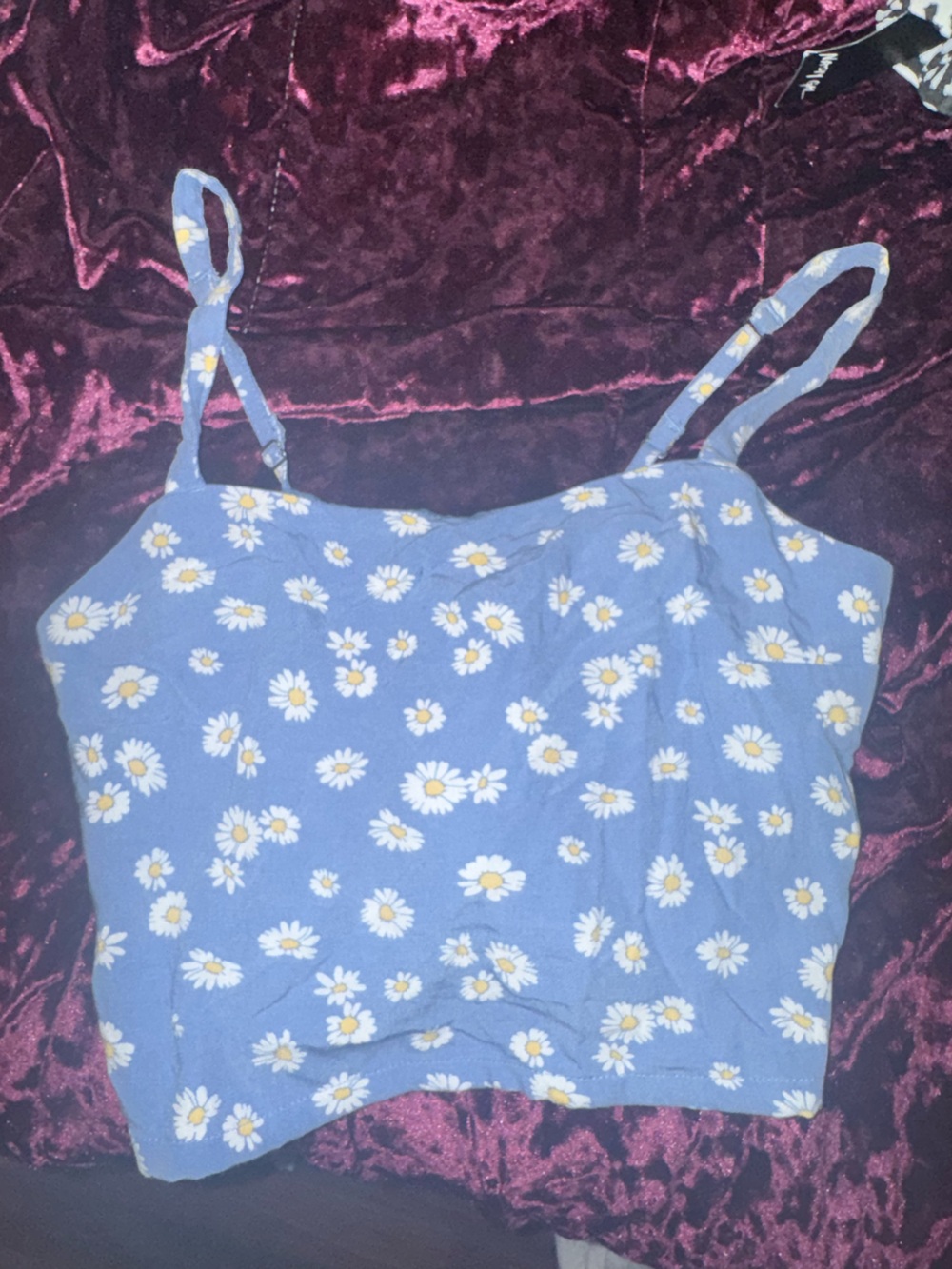Blue Daisy Print Spaghetti Strap Tank Top
